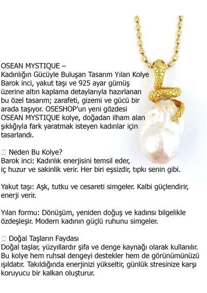 Osean Mystıque Barok Inci ve Yakut Taşlı 925AYAR Gümüş Üzerine Altın Kaplama Tasarım Yılan Kolye fiyatları