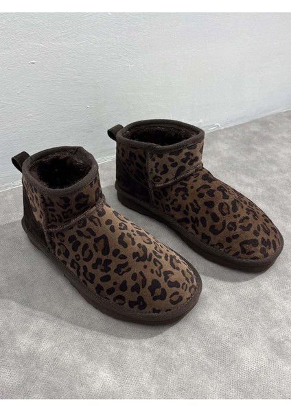 Sable Leopar Desenli Içi Yünlü Acı Kahve Süet Deri Bot