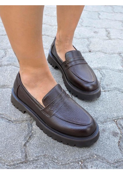 Phoenicia Deri Kahverengi Kadın Loafer
