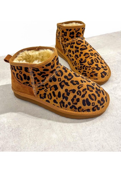 Sable Leopar Desenli Içi Yünlü Süet Deri Bot