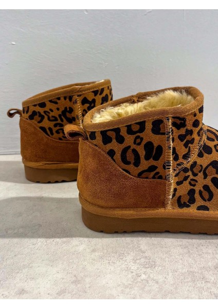 Sable Leopar Desenli Içi Yünlü Süet Deri Bot