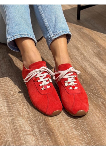 Lithe Süet Deri Ince Taban Kırmızı Spor Ayakkabı