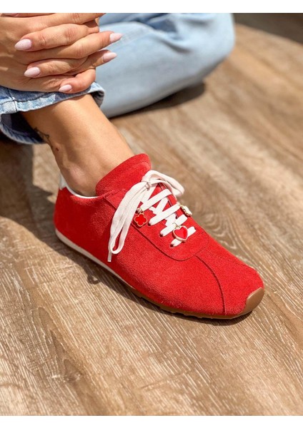 Lithe Süet Deri Ince Taban Kırmızı Spor Ayakkabı fırsatları