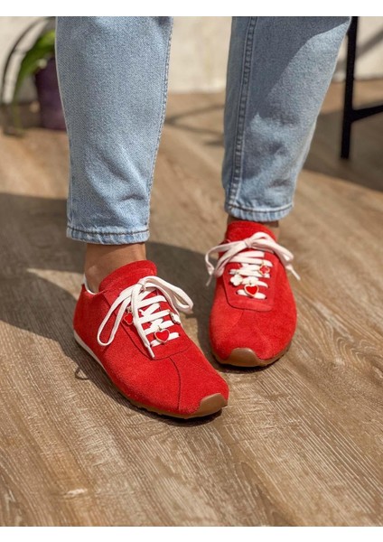Lithe Süet Deri Ince Taban Kırmızı Spor Ayakkabı indirimleri