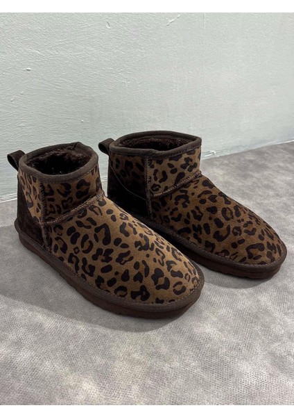 Sable Leopar Desenli Içi Yünlü Acı Kahve Süet Deri Bot