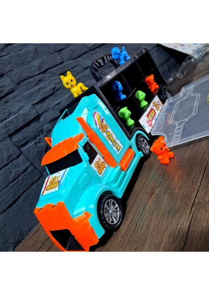 Oyuncak Tır 2 Kapaklı Çantalı ve Kaydırkalı Petshop Hayvanlar Taşıyor 45X16CM Hediyelik