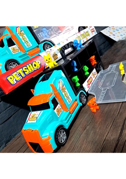 Oyuncak Tır 2 Kapaklı Çantalı ve Kaydırkalı Petshop Hayvanlar Taşıyor 45X16CM Hediyelik