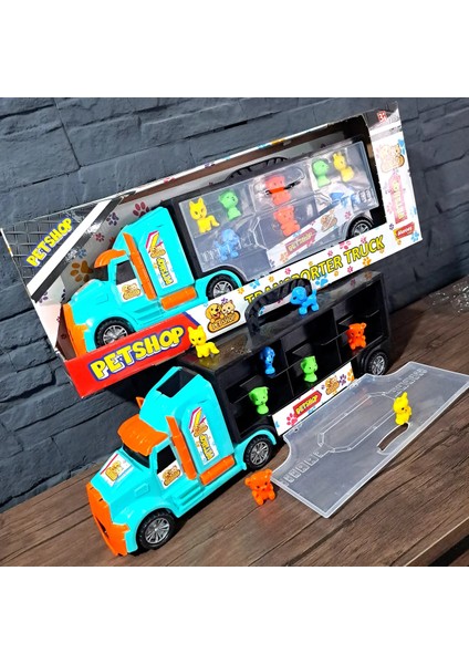 Oyuncak Tır 2 Kapaklı Çantalı ve Kaydırkalı Petshop Hayvanlar Taşıyor 45X16CM Hediyelik