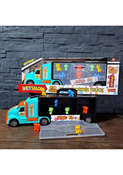 Oyuncak Tır 2 Kapaklı Çantalı ve Kaydırkalı Petshop Hayvanlar Taşıyor 45X16CM Hediyelik