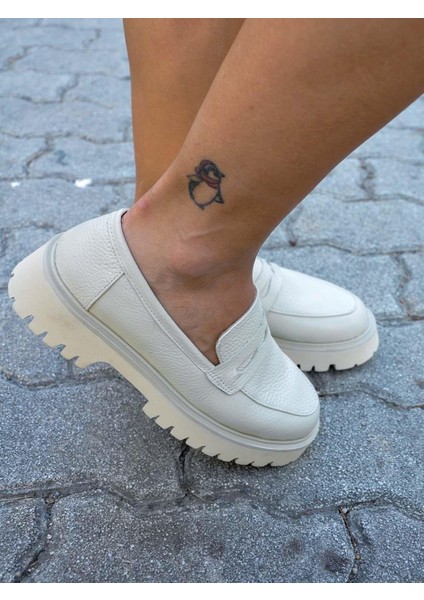 Phoenicia Deri Bej Kadın Loafer