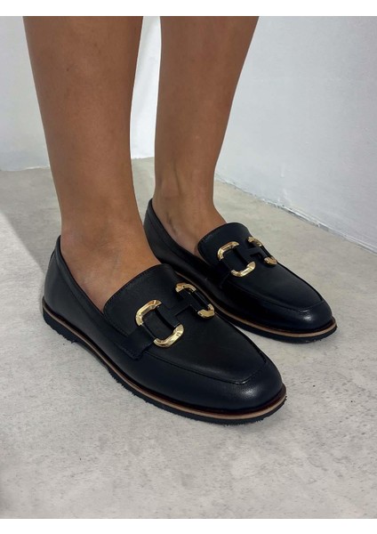 Ebla Ince Taban Toka Detaylı Deri Siyah Kadın Loafer fiyatları