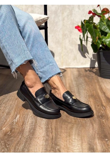 Lydia Deri Siyah Kadın Loafer