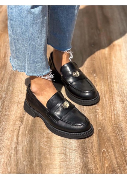 Lydia Deri Siyah Kadın Loafer modelleri