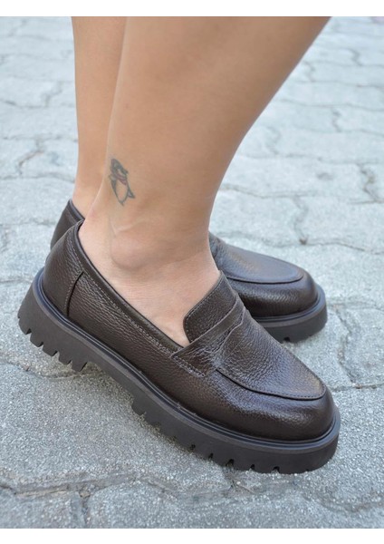 Phoenicia Deri Kahverengi Kadın Loafer modelleri