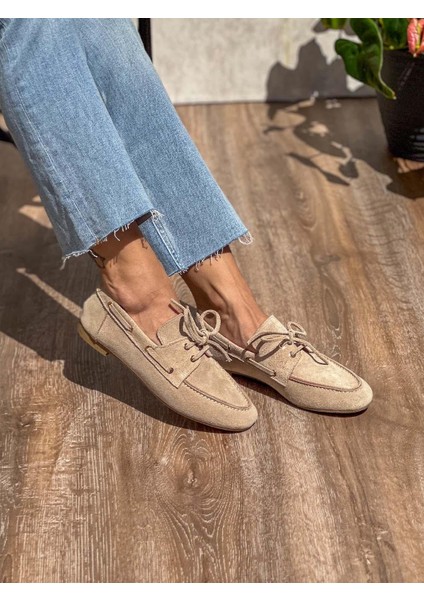 Mimi Süet Deri Bej Kadın Loafer