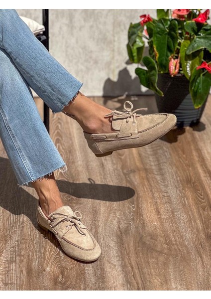 Mimi Süet Deri Bej Kadın Loafer