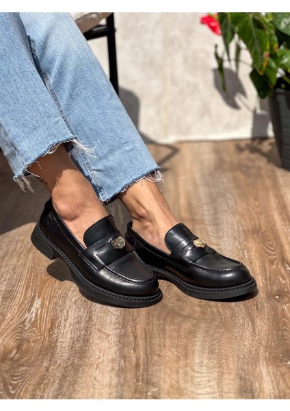Lydia Deri Siyah Kadın Loafer