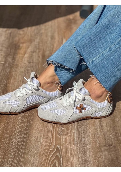 Miu Deri File Detaylı Beyaz Kadın Sneaker