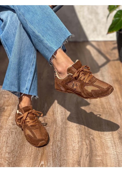 Miu Deri File Detaylı Taba Kadın Sneaker