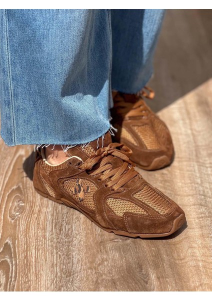 Miu Deri File Detaylı Taba Kadın Sneaker