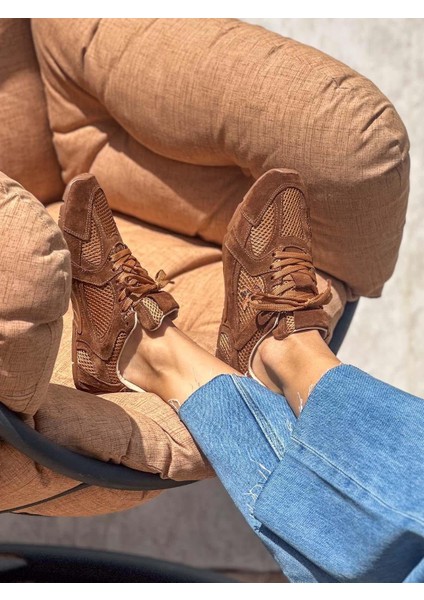 Miu Deri File Detaylı Taba Kadın Sneaker
