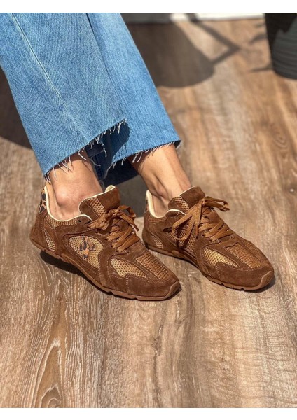 Miu Deri File Detaylı Taba Kadın Sneaker