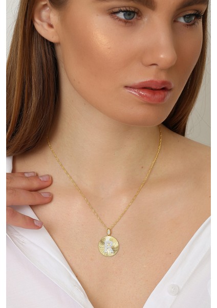 Kadın 925 Ayar Zirkon Taşlı Kişiye Özel Harf Kolye (V)