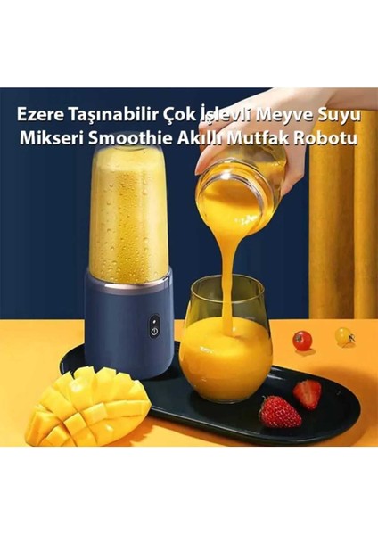 Taşınabilir Çok Işlevli Meyve Suyu Mikseri ve Kahve Köpürtücü Smoothie Akıllı Mutfak Robotu Mavi