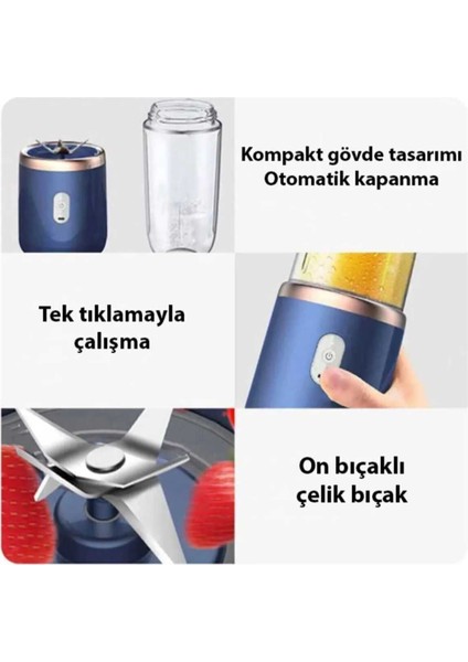 Taşınabilir Çok Işlevli Meyve Suyu Mikseri ve Kahve Köpürtücü Smoothie Akıllı Mutfak Robotu Mavi