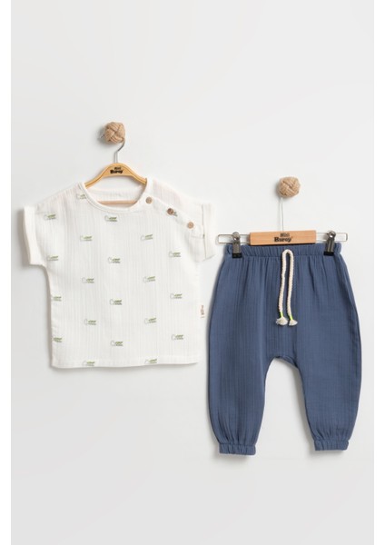 Timsah Desenli Erkek Bebek Body+Şort Takımı 9-12-18 Ay - %100 Pamuk Müslin Yazlık Set
