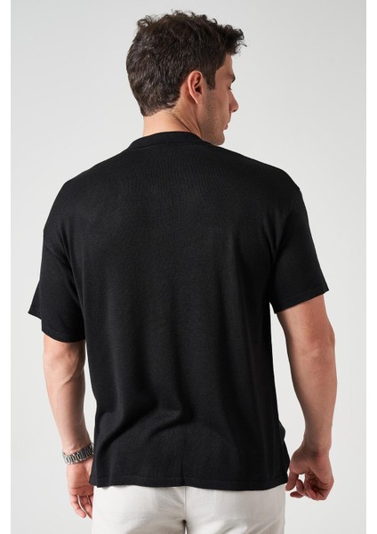 Erkek Siyah Kısa Kol Pamuk Triko Gömlek indirimleri