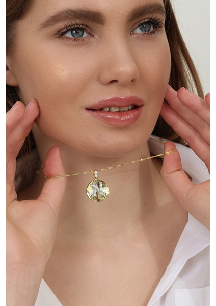 Kadın 925 Ayar Zirkon Taşlı Kişiye Özel Harf Kolye (N) fiyatları