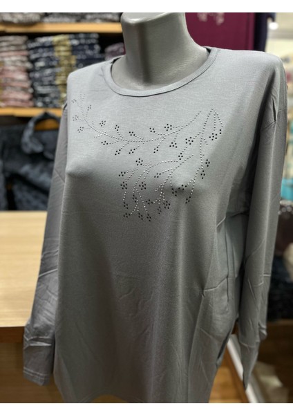 Kadın Likralı Taşlı Penye Bluz