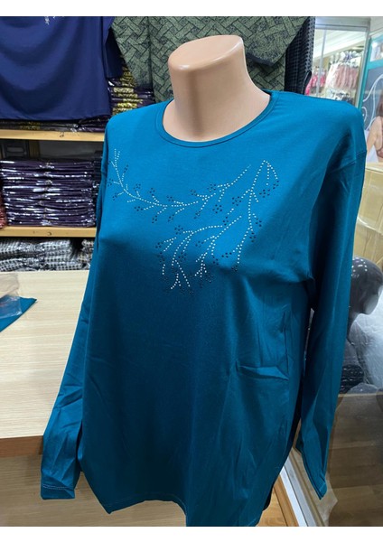 Kadın Likralı Taşlı Penye Bluz