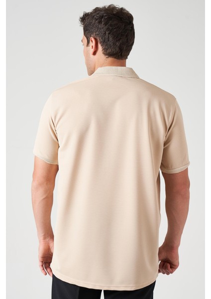 Erkek Bej Ayaklı Yaka Ottoman Basic Tişört fırsatları