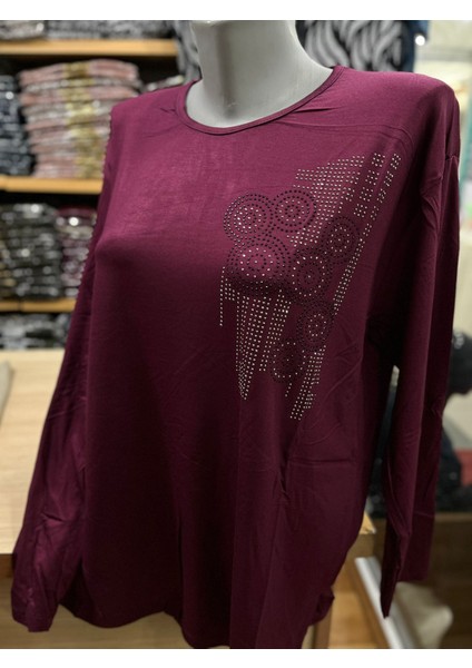 Kadın Likralı Taşlı Penye Bluz