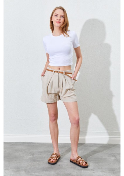 Kadın Taş Duble Paça Keten Şort fiyatları