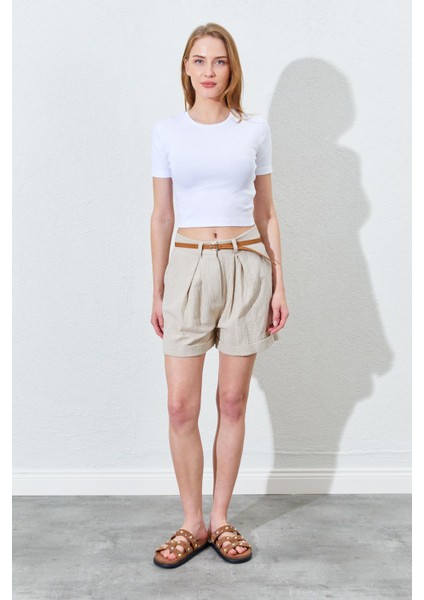 Kadın Taş Duble Paça Keten Şort fırsatları
