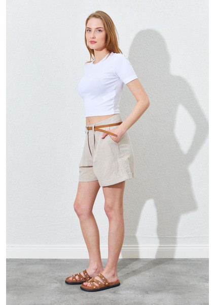 Kadın Taş Duble Paça Keten Şort indirimleri