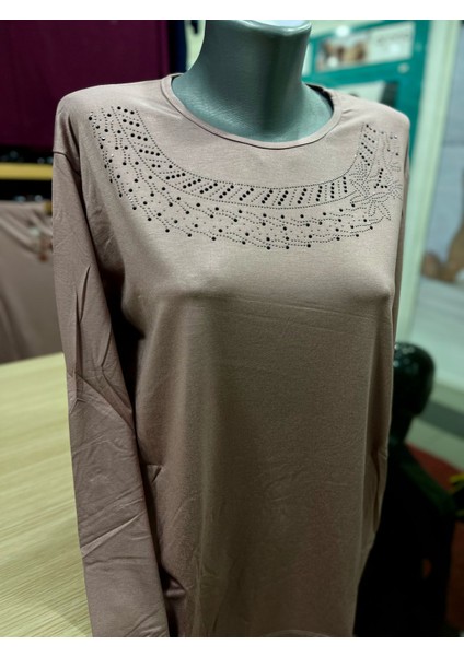 Kadın Likralı Taşlı Penye Bluz