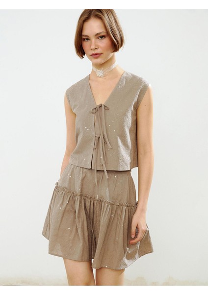 Xsıde V Yaka Nakışlı Kadın Klasik Yelek (S5)