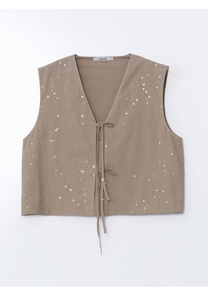 Xsıde V Yaka Nakışlı Kadın Klasik Yelek (S5) indirimleri