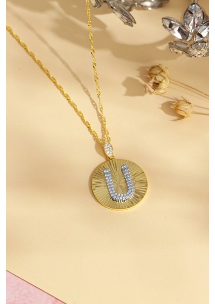 Kadın 925 Ayar Zirkon Taşlı Kişiye Özel Harf Kolye (Ü) modelleri