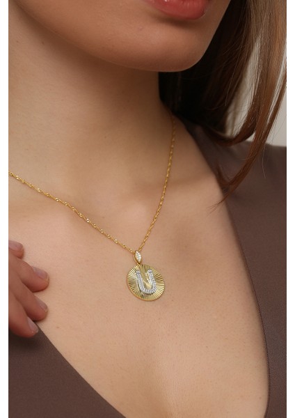 Kadın 925 Ayar Zirkon Taşlı Kişiye Özel Harf Kolye (Ü) fiyatları