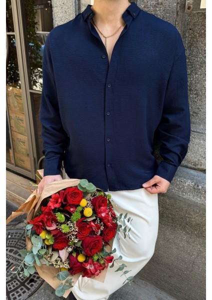 Zoro Erkek Extra Soft Keten Görünümlü Gömlek Uzun Kollu, Hafif Dokulu