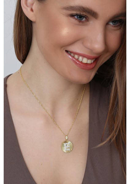 Kadın 925 Ayar Zirkon Taşlı Kişiye Özel Harf Kolye (E)