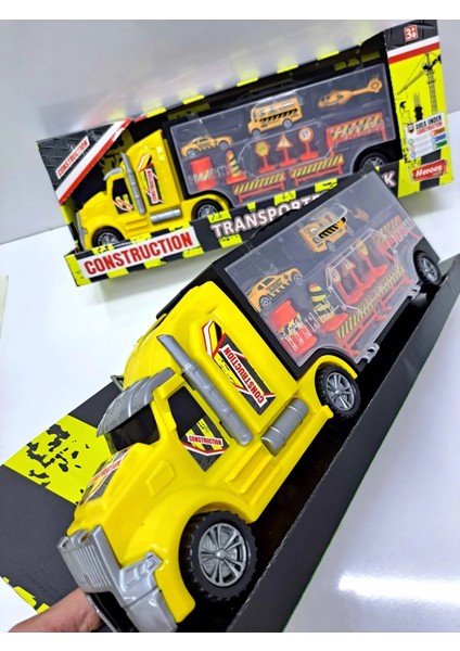 Erkek Çocuk Oyuncak Açılır Kapaklı Tır Inşaat Set Ekipman 12 Parça 50X18CM 6 Teker Büyük Boy