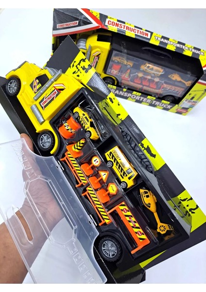 Erkek Çocuk Oyuncak Açılır Kapaklı Tır Inşaat Set Ekipman 12 Parça 50X18CM 6 Teker Büyük Boy