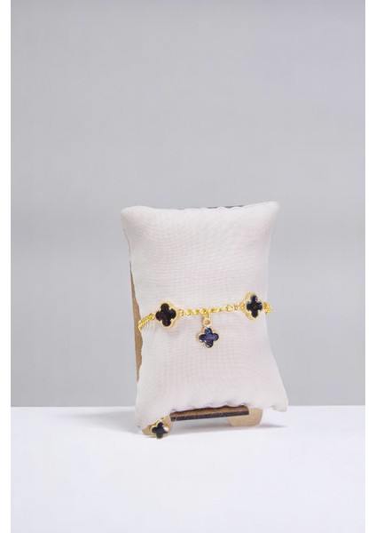 Siyah Yonca Detaylı Altın Çelik Bileklik fiyatları