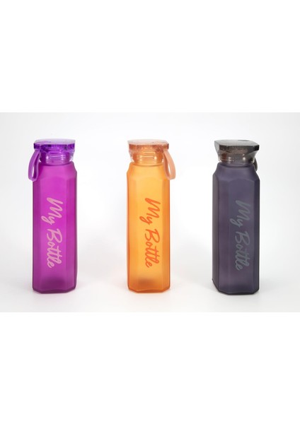 500 ml 0,5 Lt Köşeli Renkli Cam Matara Meyve Suyu Içecek Suluk Su Şişesi